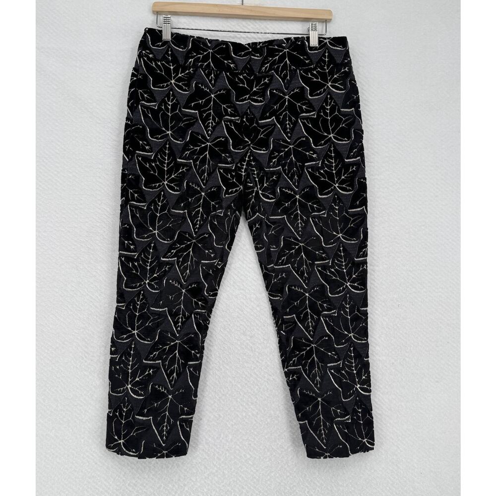Alexander McQueen Black Velvet Leaves Print Silk Jacquie Aiche Crop Pants